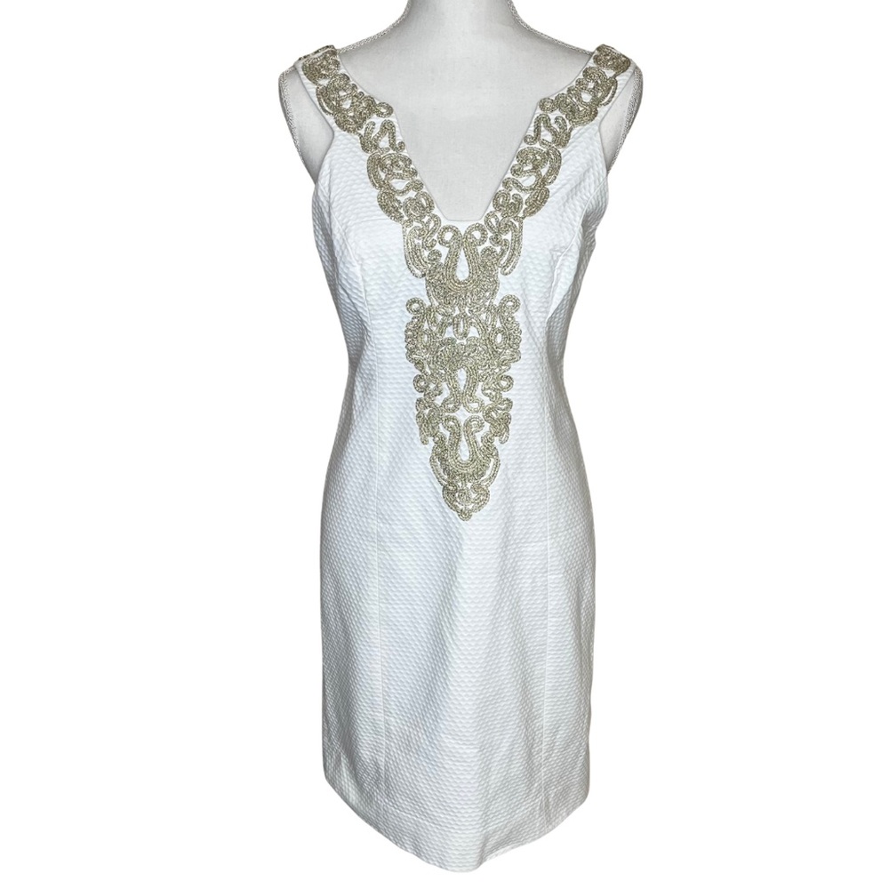 Lilly Pulitzer White Gold Sleeveless Sheath Dress Size 4